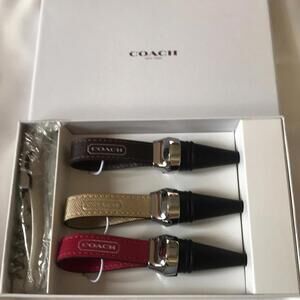 Coach Wine Stopper Corkscrew Set Leather NWT